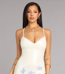 Melany Floral Sequin Lace-Up Formal Dress