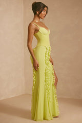 Corset Frill Skirt Maxi Dress In Lime Green