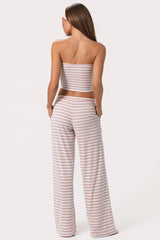 Ribbed Jersey Low-Rise Trousers In Pink Stripe