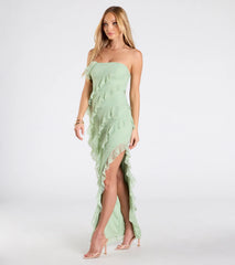 Ellie Ruffled Lace High Slit Formal Dress