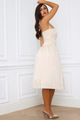 Halterneck Lace-Up Ruched Corset Midi Dress In Ivory