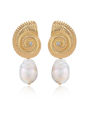 Nautilus Shell Freshwater Pearl Earrings