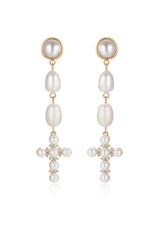 Pearl Cross Drop Earrings