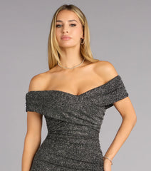 Elyse Glitter Knit Off-The-Shoulder Mermaid Dress