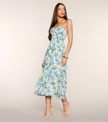 Fresh Cut Florals Strapless Midi Dress
