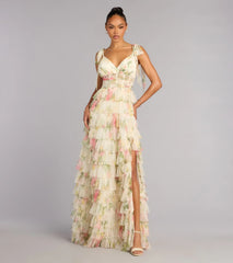 Malia Floral Ruffle A-Line Formal Dress