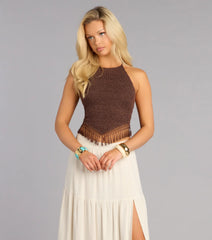 Weekend Vibes Fringe-Trim Halter Top