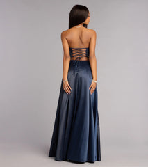 Magnolia Satin Corset Slit Formal Dress