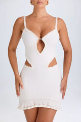 Ruffle-Appliqué Cut-Out Mini Dress In White
