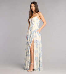 Kensie Floral Chiffon Slit Formal Dress