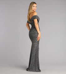 Elyse Glitter Knit Off-The-Shoulder Mermaid Dress