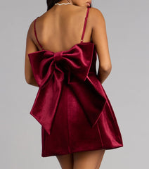 Analeah Woven Velvet Bow Mini Dress