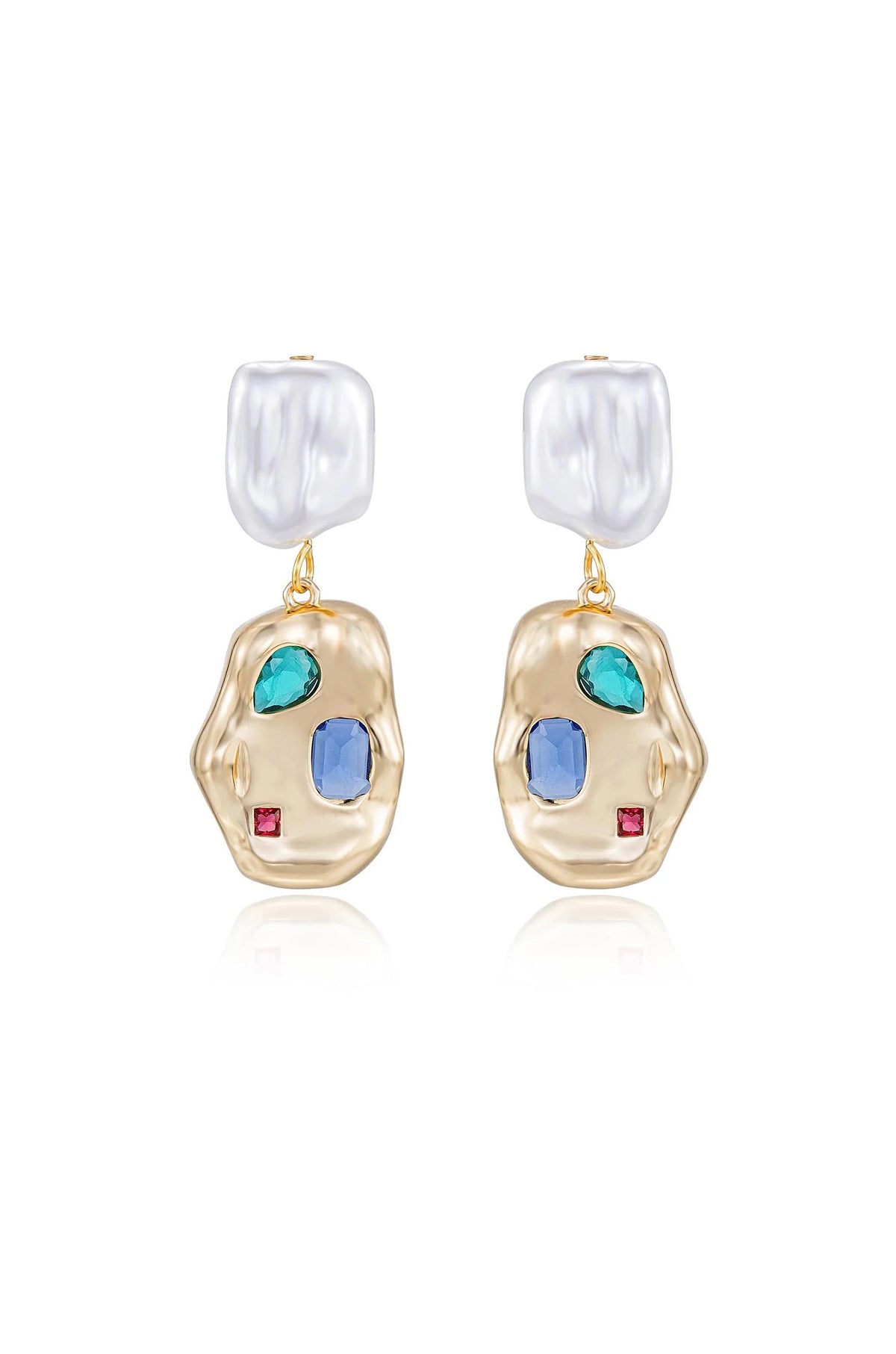 Rainbow Crystal Nugget & Pearl Earrings