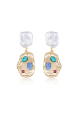 Rainbow Crystal Nugget & Pearl Earrings