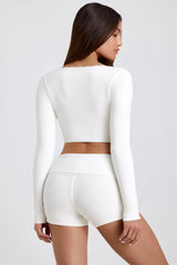 Ribbed Modal Lace-Trim Crop Top In White