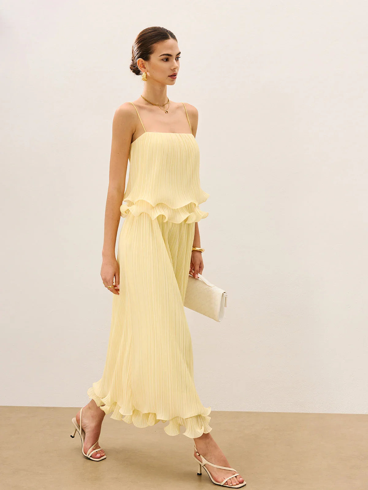 Pleated Layered Ruffle Skirt Set