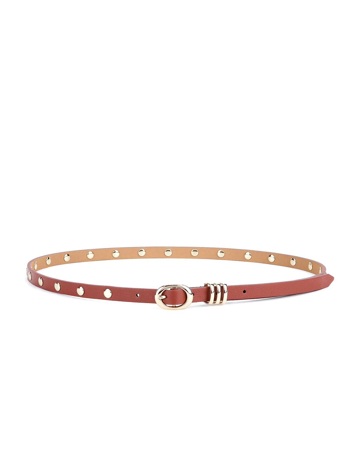 Classic Studded Skinny Belt in Cognac