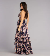 Brooke Floral A-Line Lace-Up Formal Dress