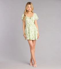 Fresh Blooms Puff Sleeve Skater Dress