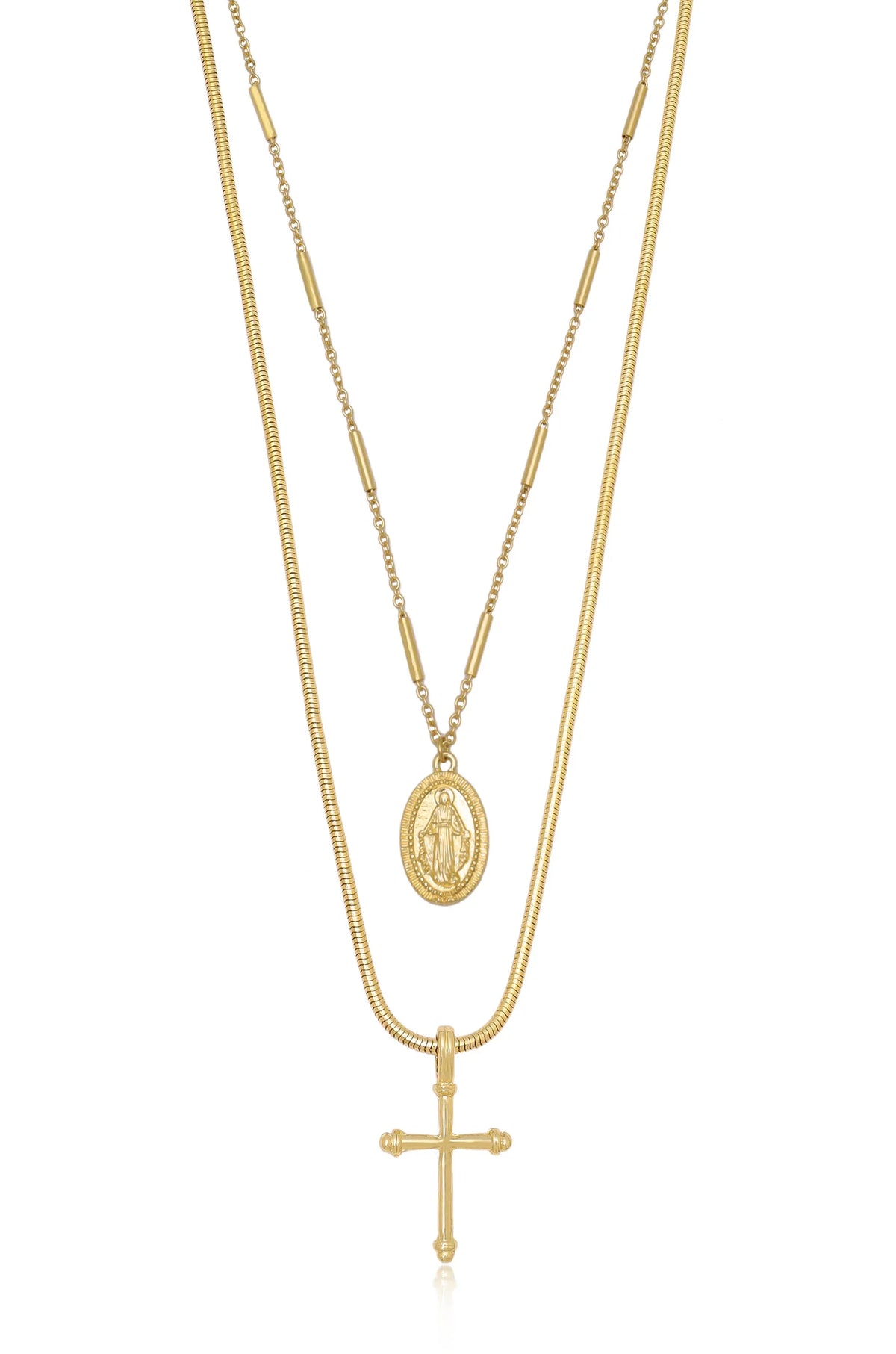 Like a Prayer Layered Cross and Coin Necklace