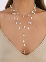 Pearl Coin Layered Lariat Necklace