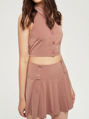Solid Brown Collar Tank Top