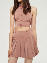 Solid Brown Collar Tank Top