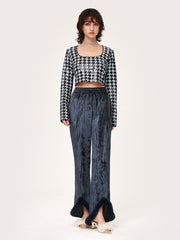 Talk About It Houndstooth Cropped Long Sleeve Top