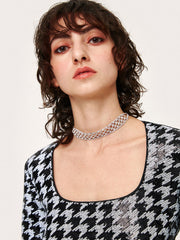 Talk About It Houndstooth Cropped Long Sleeve Top