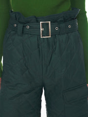 Forest Green Quilted Midi Shorts