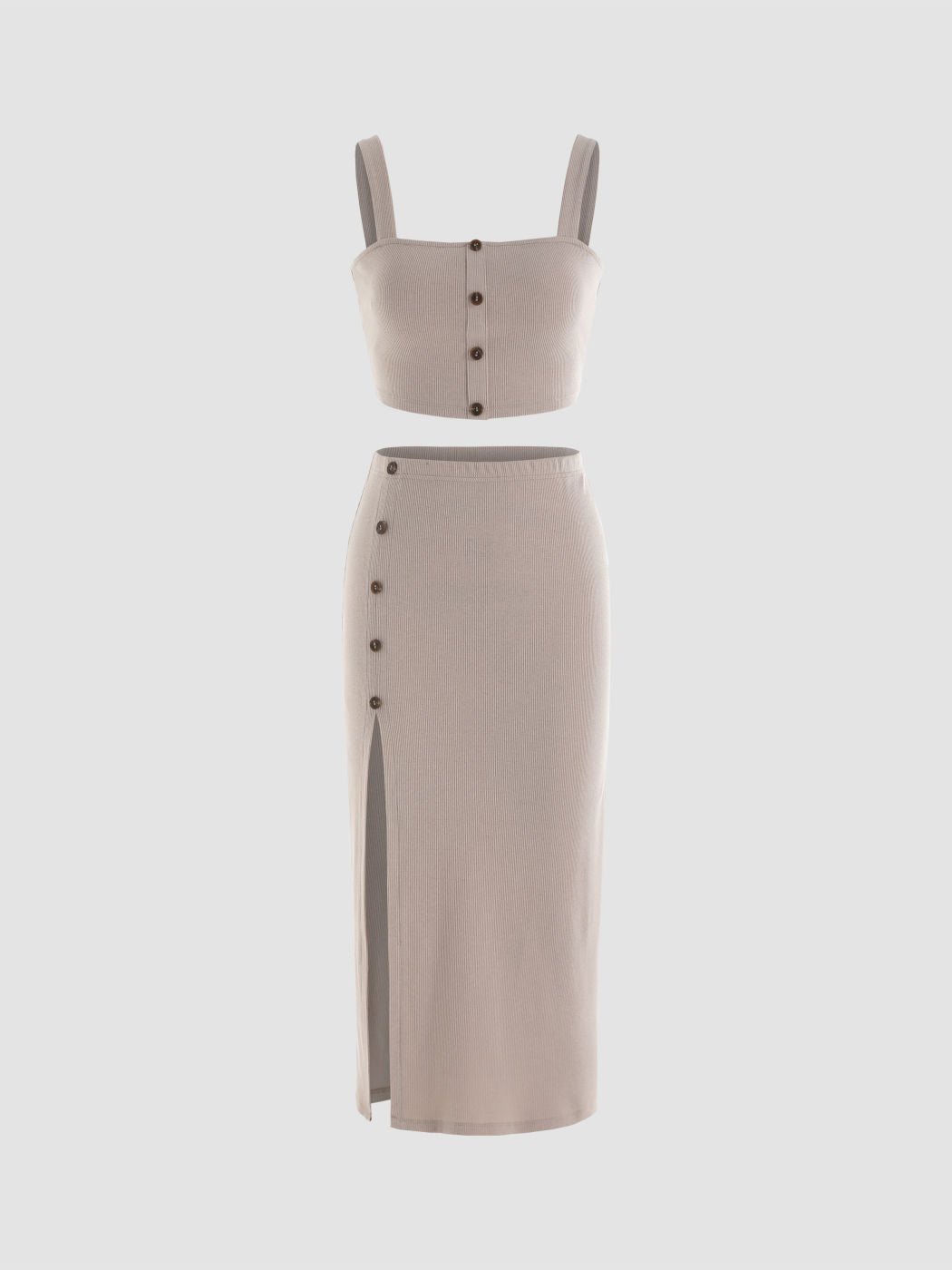 Solid Rib Crop Tank Top & Slit Skirt Set