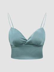 Solid Satin Shirred Tank Top