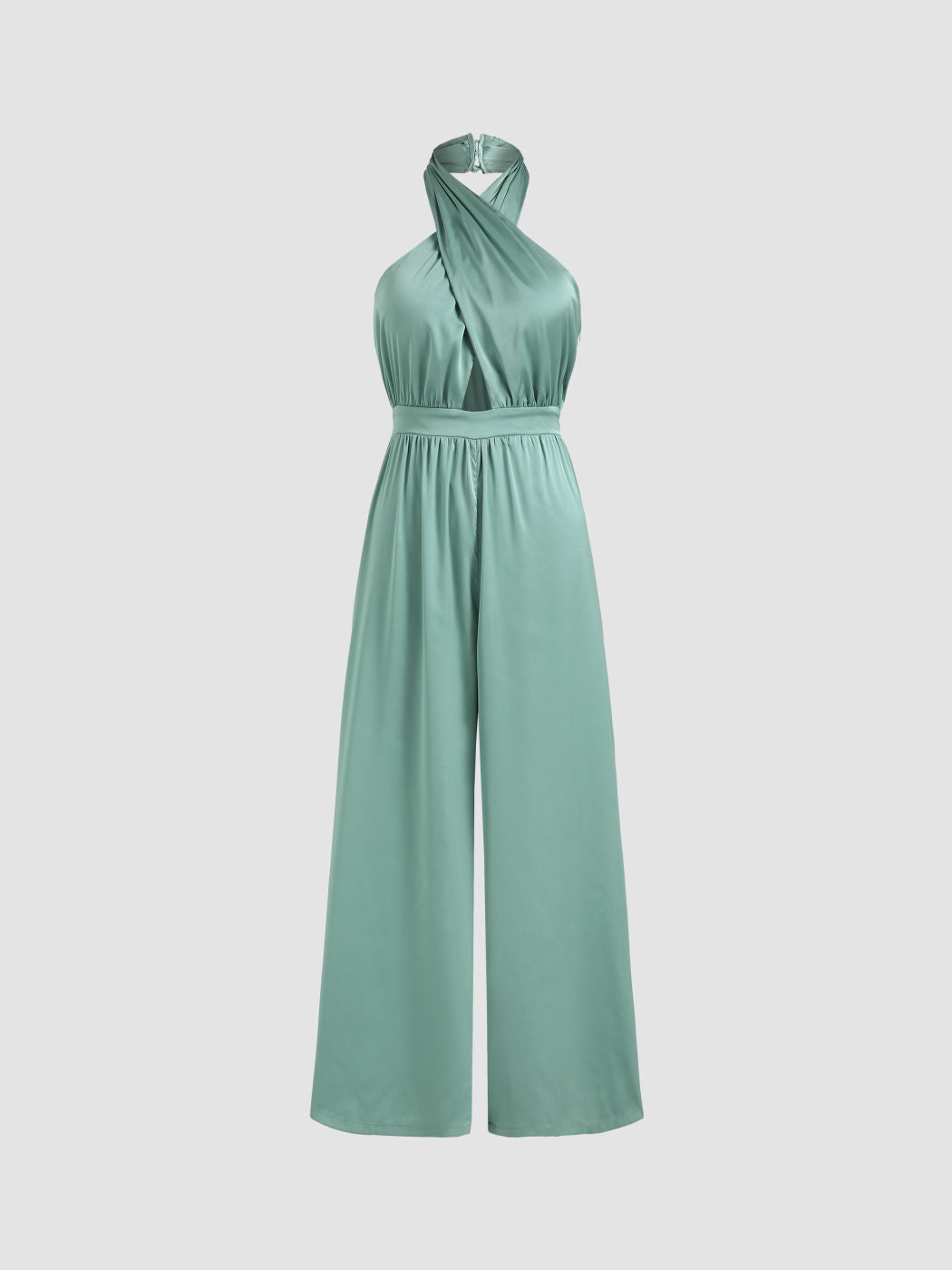 Solid Satin Cross Halter Jumpsuit