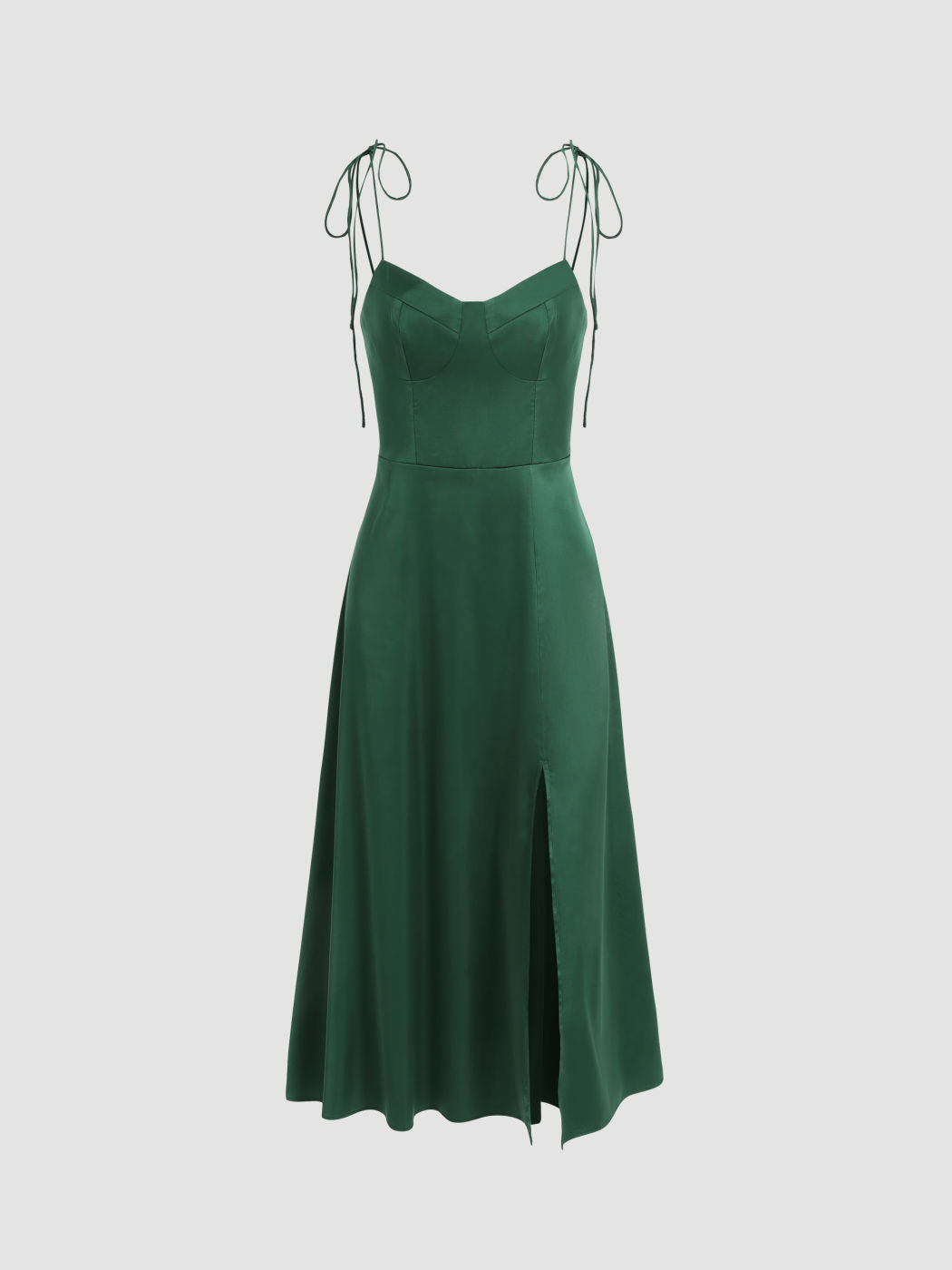 Solid Satin Corset Slit Dress