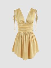 Solid Satin Ruched Mini Dress