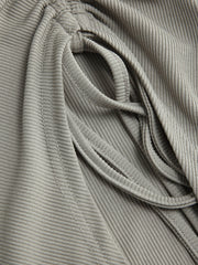 Rib Button Drawstring Midi Dress