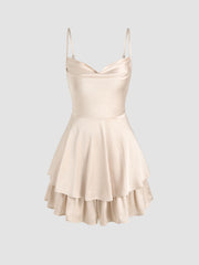 Cowl Neck Satin Layered Romper