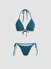 Solid Smocked Triangle Bikini Set