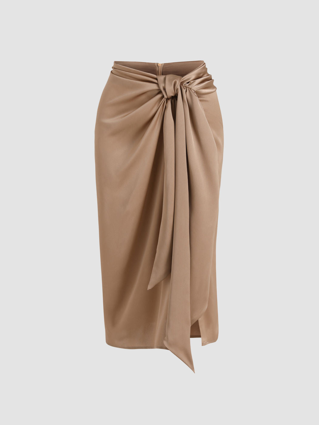 Satin Tie Front Slit Midi Skirt