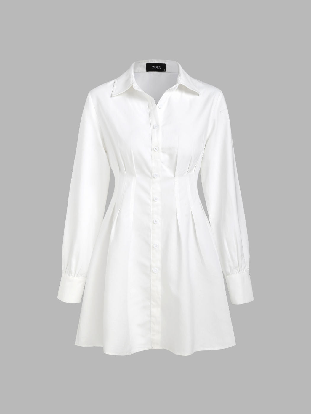 Button Up Collar Long Sleeve Mini Dress