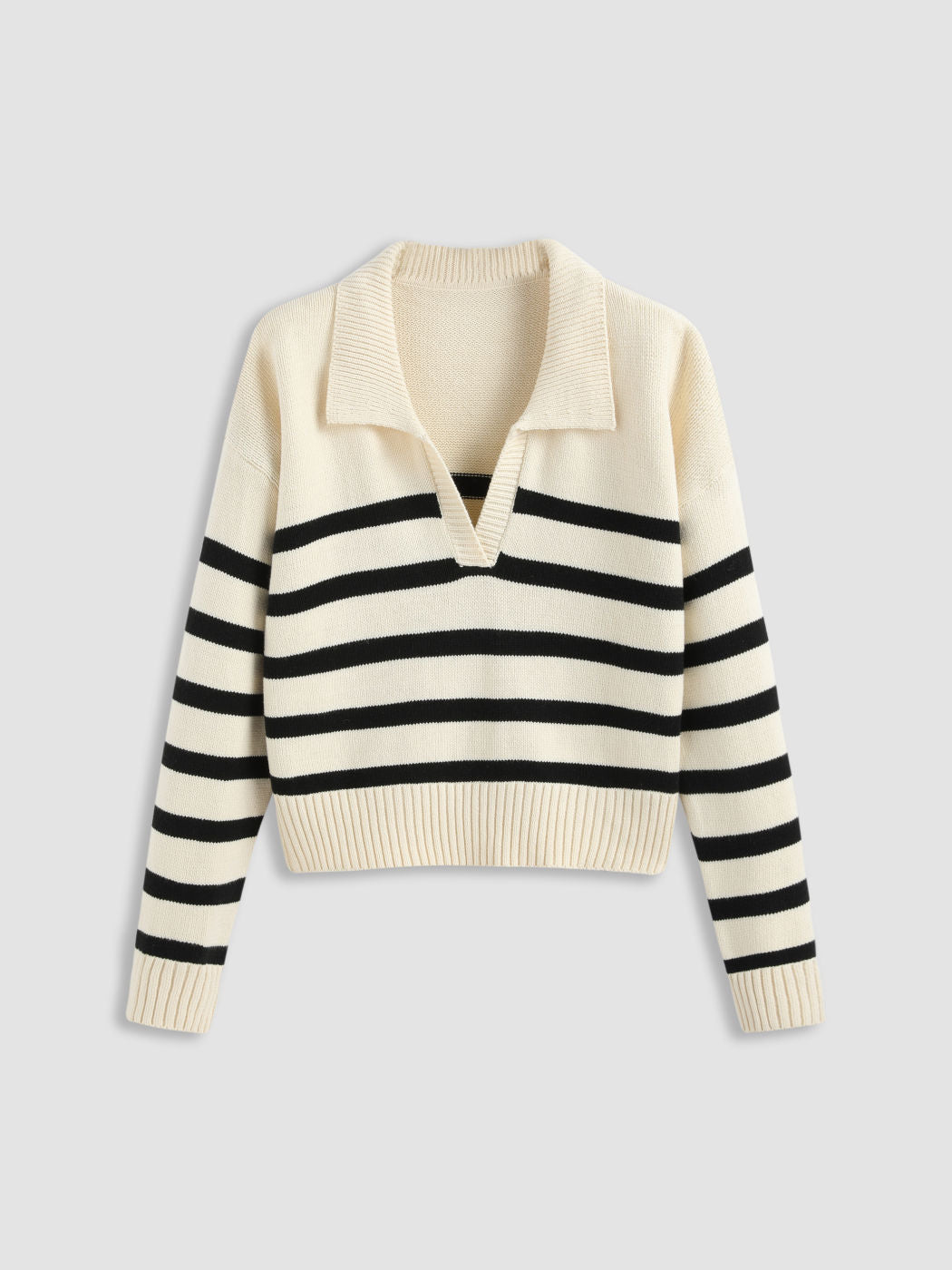 Striped Collar Knit Polo Top