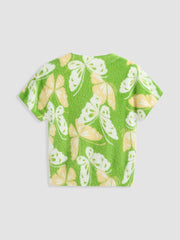 Butterfly Pattern Knitted Short Sleeve Top