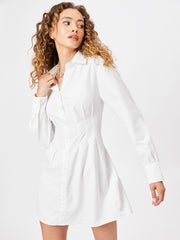 Button Up Collar Long Sleeve Mini Dress