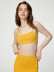 Solid Texture Crop Tank Top & Slit Skirt Set