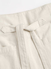 Low Rise Tie Back Pleated Wide Leg Jeans