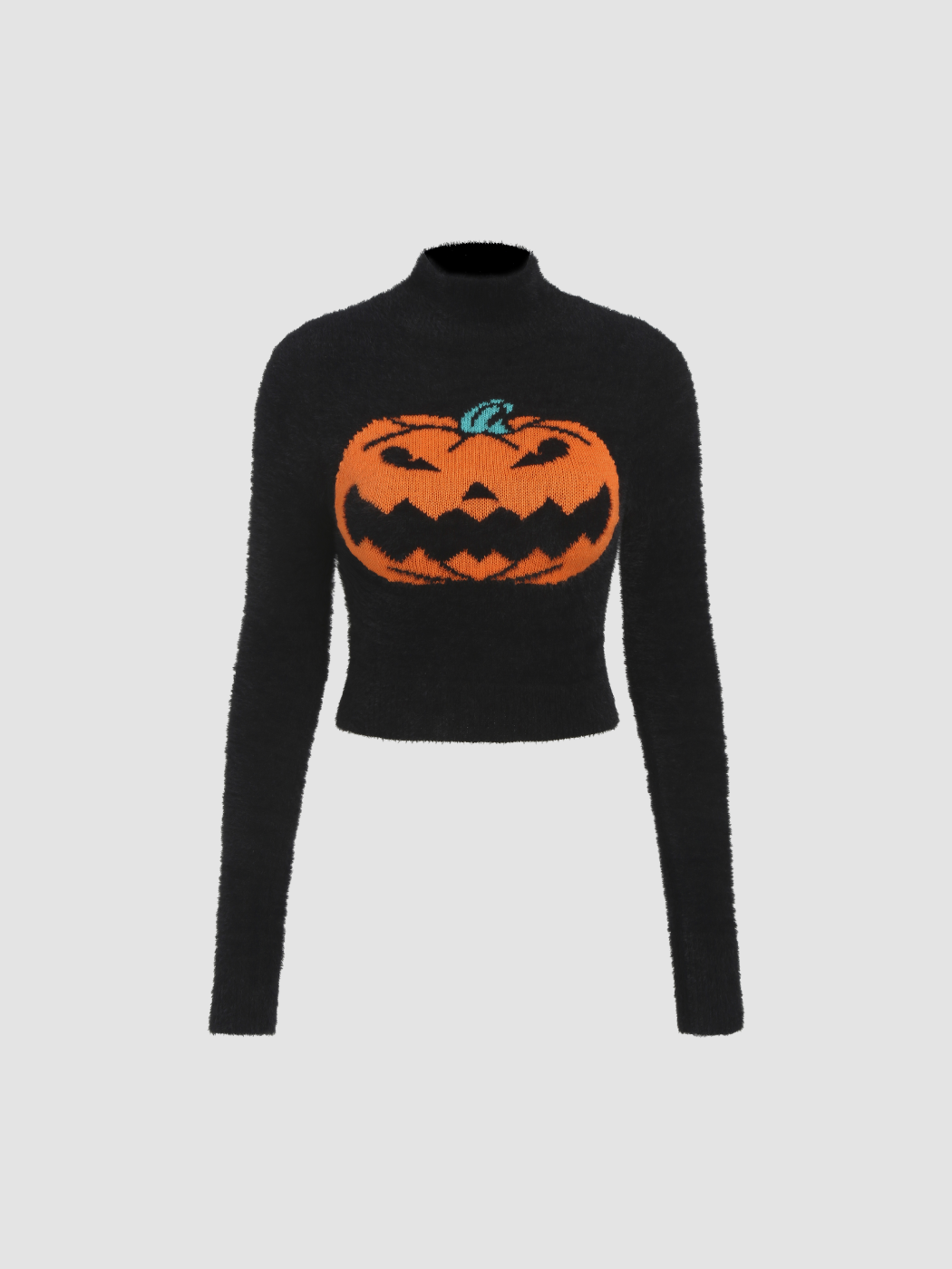 Lantern Pattern Knitted Long Sleeve Crop Top