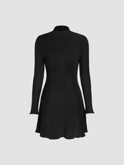 Jersey Mock Neck Long Sleeve Short Dress