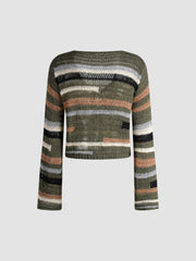 Wool-blend Knit Striped Tie Cardigan