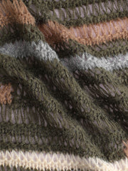 Wool-blend Knit Striped Tie Cardigan