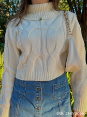 Solid Turtleneck Texture Knitted Crop Top